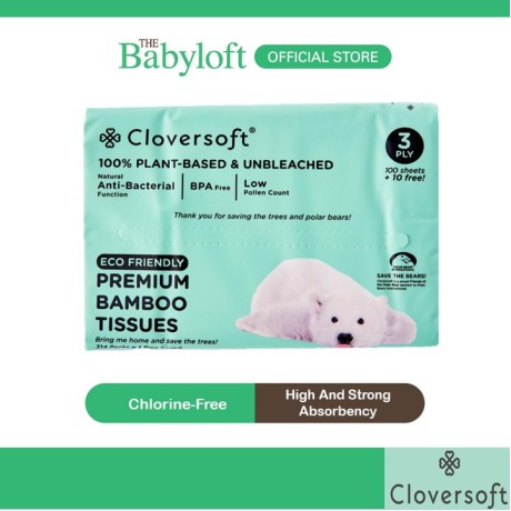 Cloversoft 3PLY Compact Bamboo Tissue (100's + 10's) - For Babies & Sensitive Skin