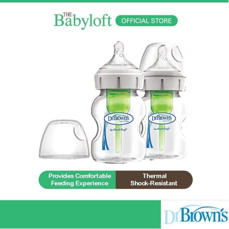 Dr. Brown’s Natural Flow Anti-Colic Options+ Wide-Neck Glass Baby Bottle (5oz/150ml Twin pack / 9oz/270ml single pack)