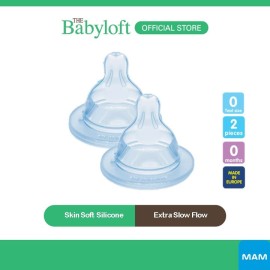 MAM Teats Size for Newborns SkinSoft Silicone Nipples for Baby Bottles - (Size 0) Extra Slow Flow (Pack of 2)