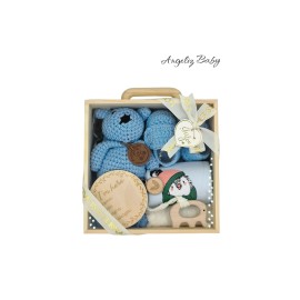 Angeliz Baby GIft Handmade Knitted Wooden Box Memory Set 10 Pcs (Blue)