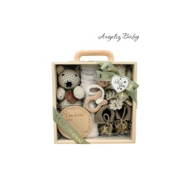 Angeliz Baby GIft Handmade Knitted Wooden Box Memory Set 10 Pcs - Brown