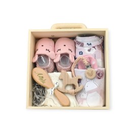 Angeliz Baby Gift Lovely Beginner Wooden Box Hamper Set 10 Pcs- Pink