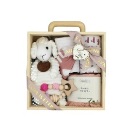 Angeliz Baby Gift Lovely sheep Wooden Box Hamper Set 8 pcs- Girl