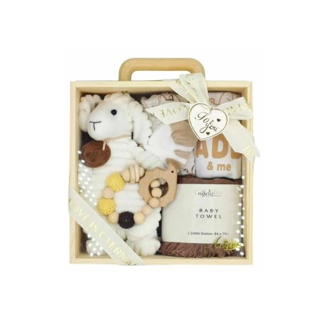 Angeliz Baby Gift Lovely sheep Wooden Box Hamper Set 8 pcs- Unisex