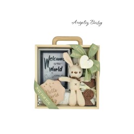 Angeliz Baby Gift Welcome To The World Baby Hamper Wooden Box Set - 9 Pcs ( Unisex )