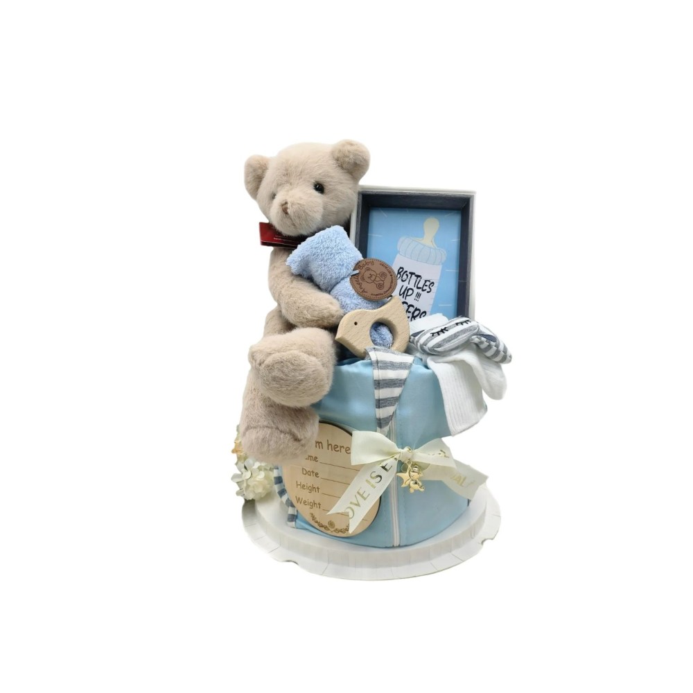 Angeliz Memory Swaddle Bear Baby Hamper Set 8 Pcs- Blue