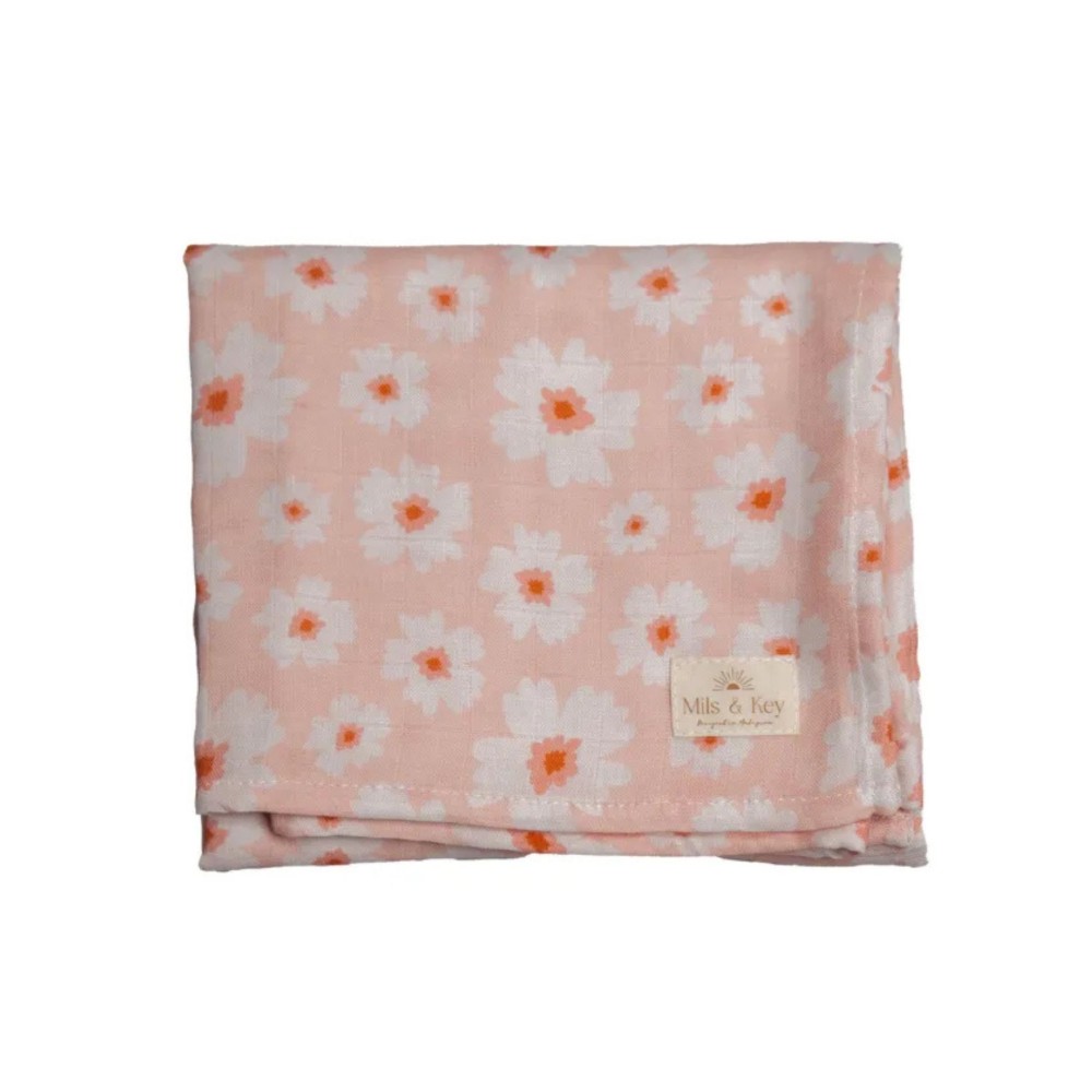 Mils & Key's 70% Bamboo +30% Cotton Swaddles - Rose Pink Daisy