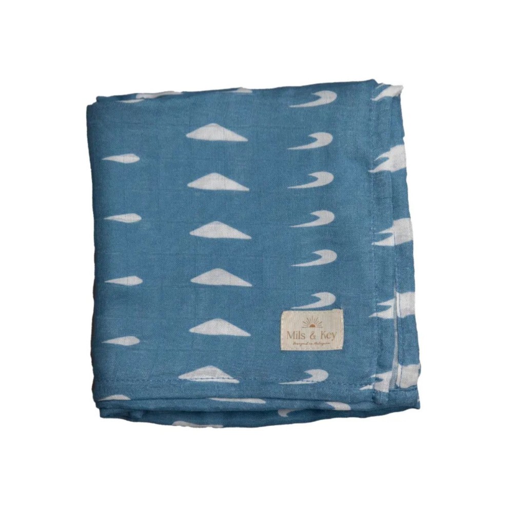 Mils & Key's 70% Bamboo +30% Cotton Swaddles - Stone Blue Dash