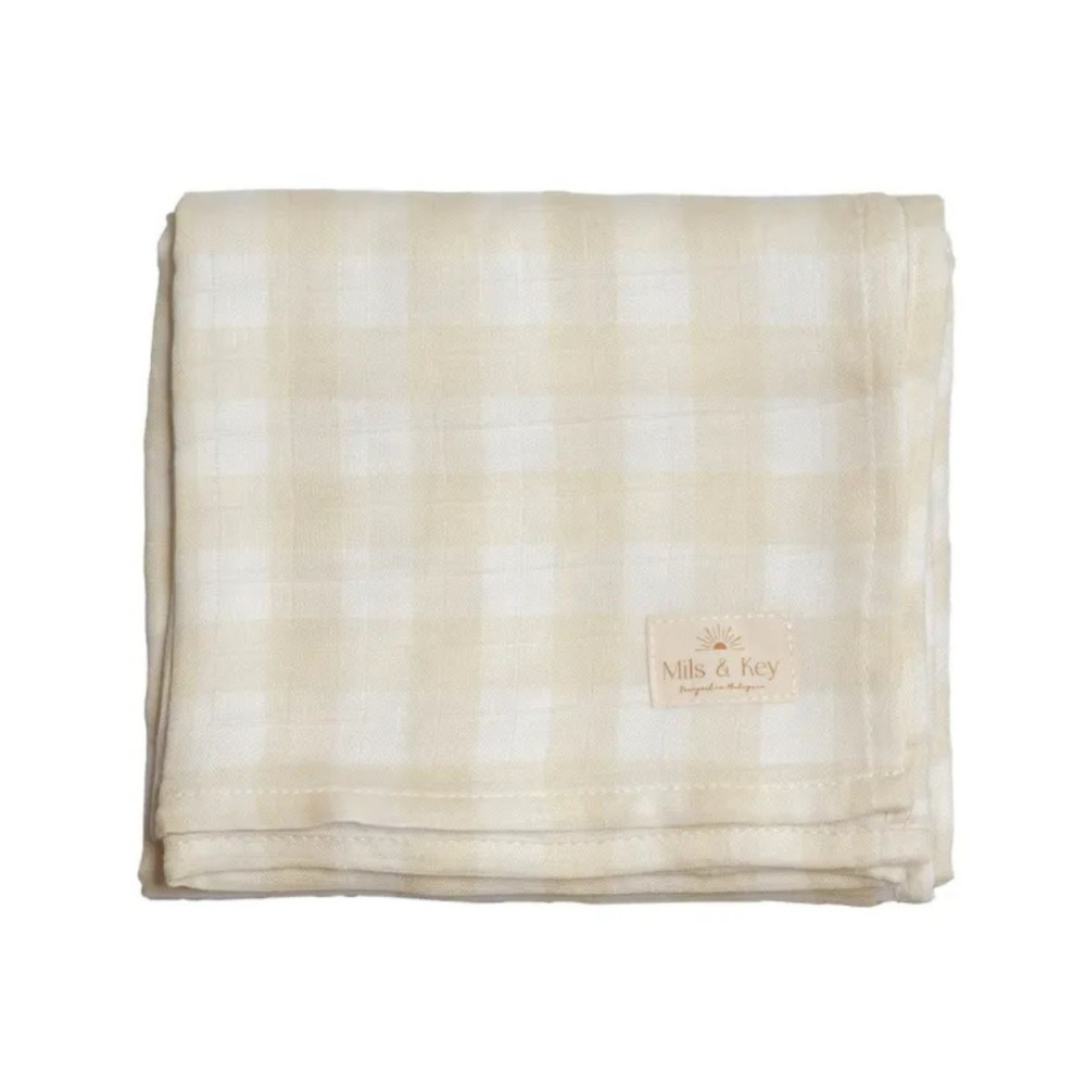 Mils & Key's 70% Bamboo +30% Cotton Swaddles - Neutral Gingham