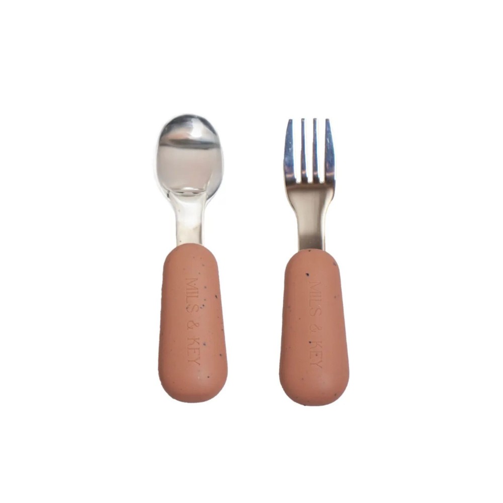 Mils & Key's Speckled Stainless Steel Toddler Cutlery - Speckled Cream