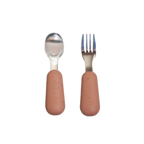 Mils & Key's Speckled Stainless Steel Toddler Cutlery - Speckled Cream