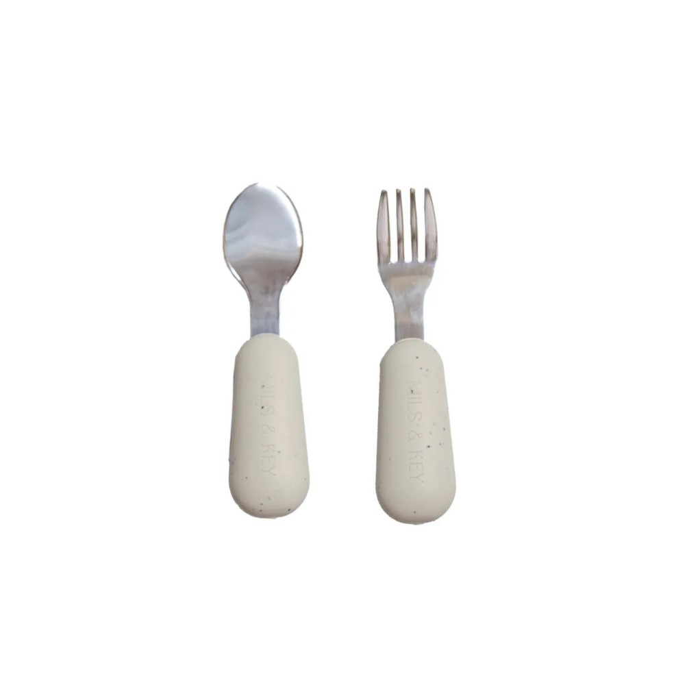 Mils & Key's Speckled Stainless Steel Toddler Cutlery - Speckled Dove Grey