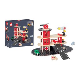 JANOD Fire Station Wooden Imaginative Playset for 2 Years +