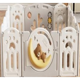 Lucky Baby Smart System™ Flodable Safety Play-Yard  Moon Bear Design Night Light-White+Grey 
12+2 (148x155x64cm) L
I
O
N