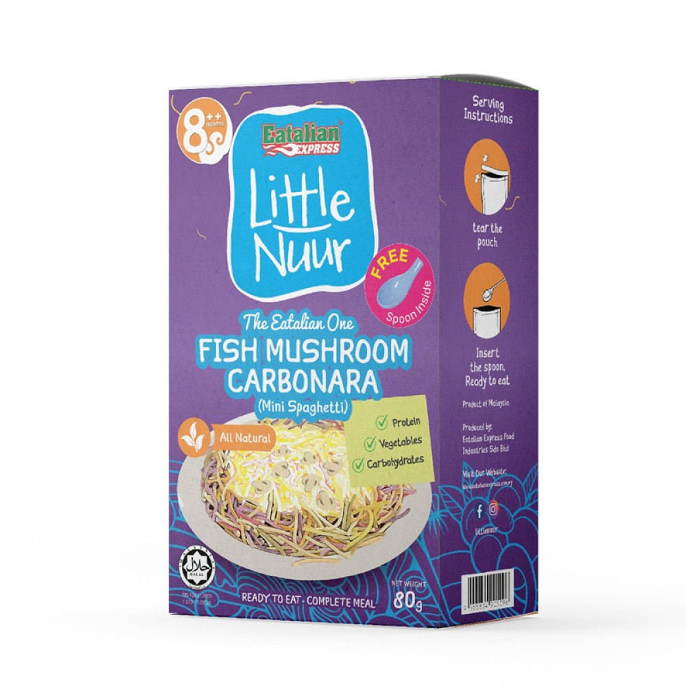 Little Nuur 8m+ Fish Mushroom Carbonara With Mini Spaghetti Ready To Eat