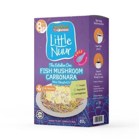 Little Nuur 8m+ Fish Mushroom Carbonara With Mini Spaghetti Ready To Eat